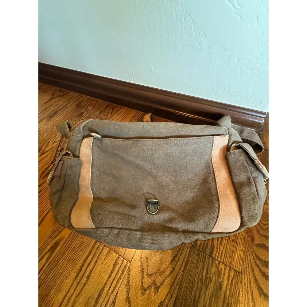 Vintage L.L. Bean Canvas & Leather Field Messenger Bag Crossbody Khaki 90s/00s